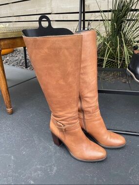 Naturalizer Tan Leather Mid-Heel Knee Boots